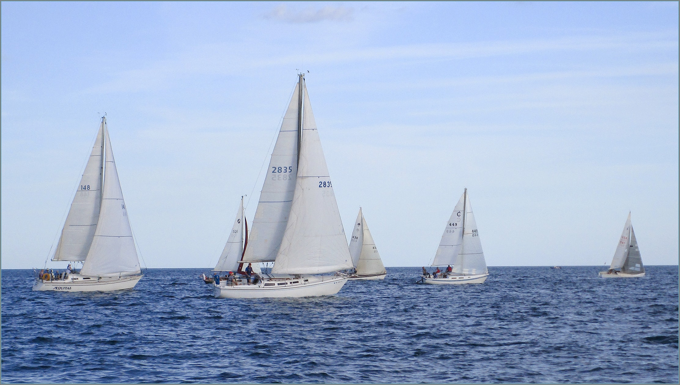 Fleet racing start Aequitas 148 and 2835